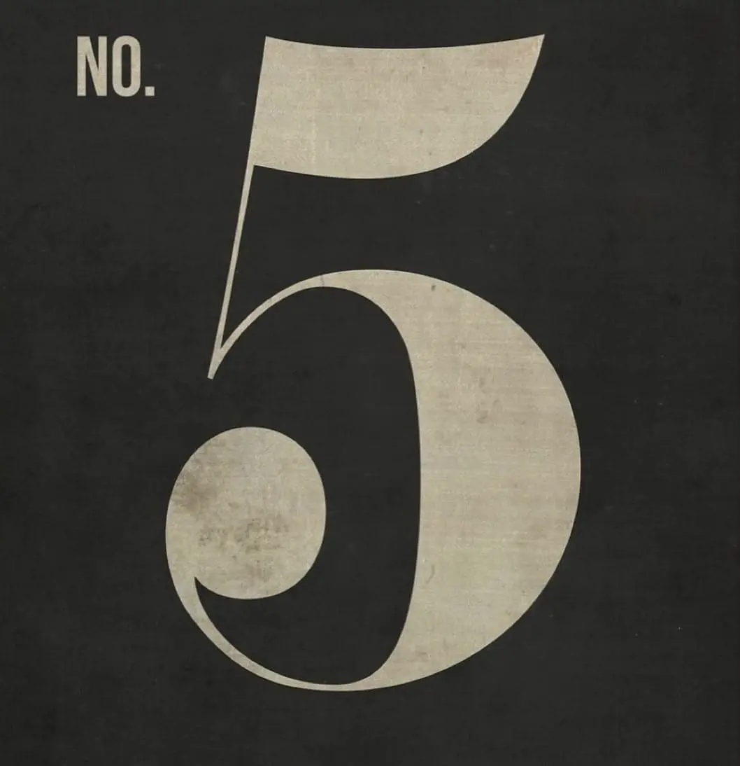 minimalist number 5 typography design in blach and white